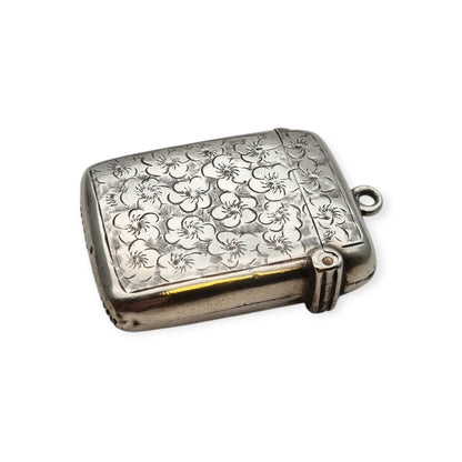 Caja de cerillas floral de plata eduardiana para chatelain, Birmingham Smith & Bartlam, c.1910
