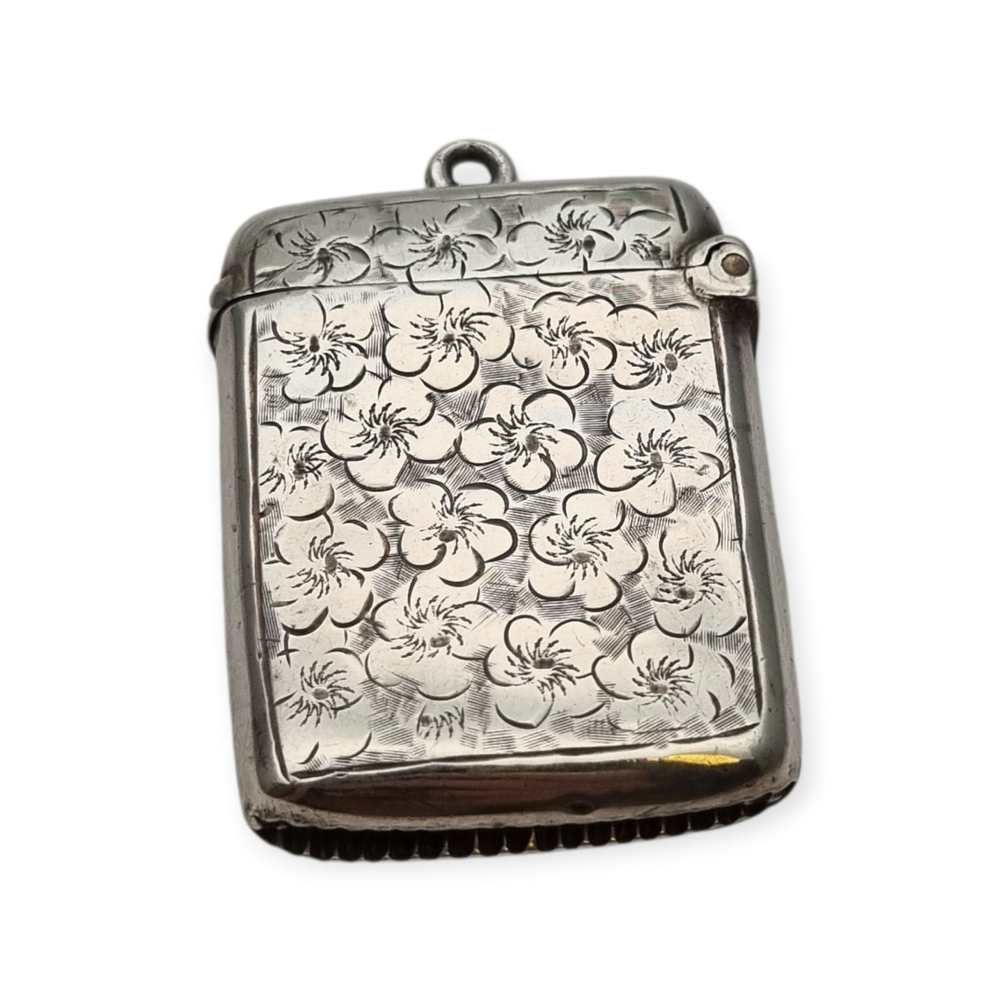 Caja de cerillas floral de plata eduardiana para chatelain, Birmingham Smith & Bartlam, c.1910