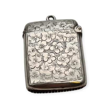 Caja de cerillas floral de plata eduardiana para chatelain, Birmingham Smith & Bartlam, c.1910