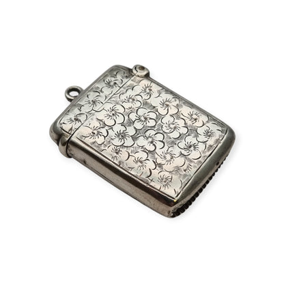Caja de cerillas floral de plata eduardiana para chatelain, Birmingham Smith & Bartlam, c.1910