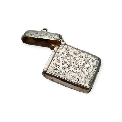 Caja de cerillas floral de plata eduardiana para chatelain, Birmingham Smith & Bartlam, c.1910