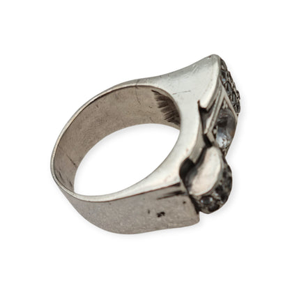 Art Deco silver and white gemstone ring, asymmetrical geometric design, France circa 1940