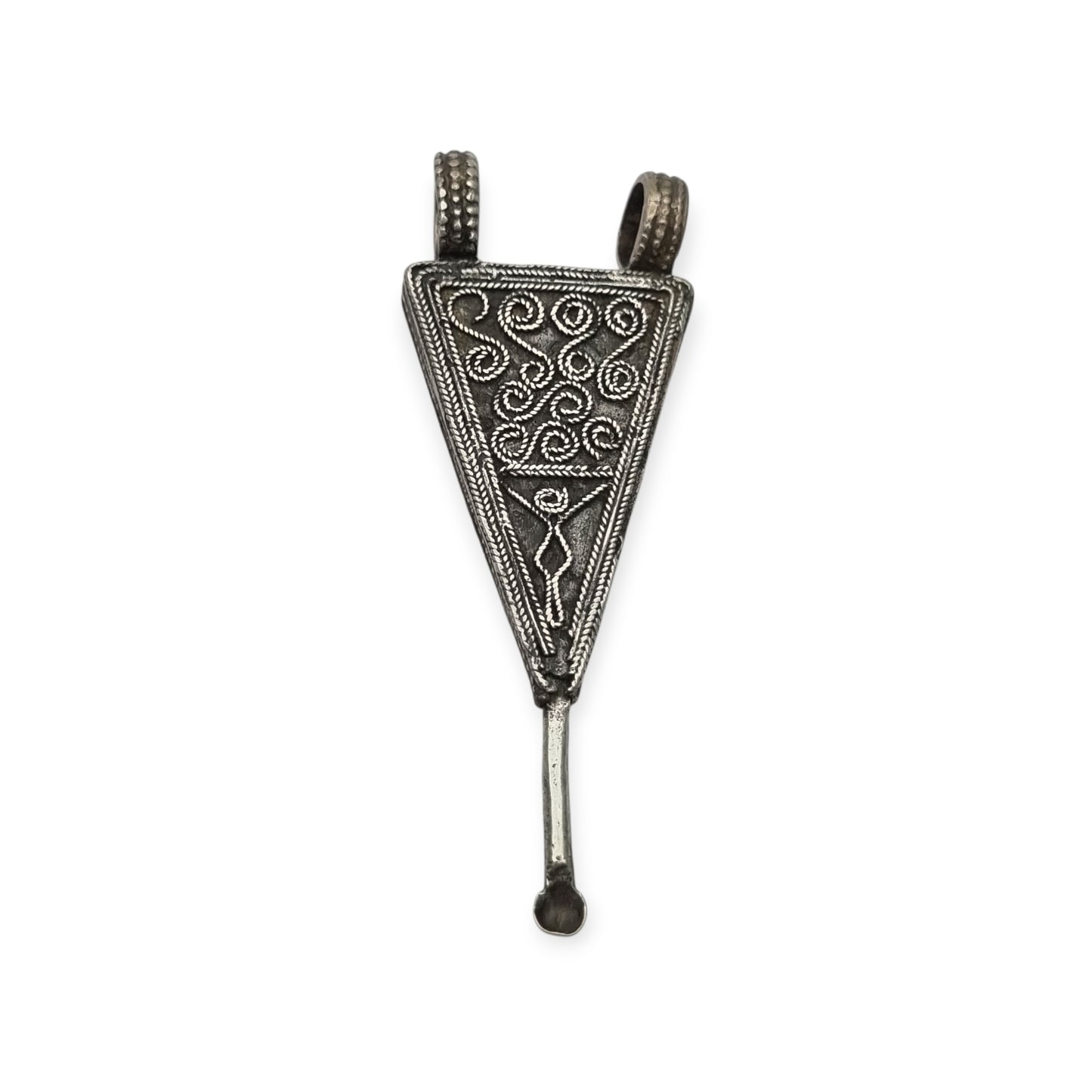 Handmade boho-ethnic silver amulet spoon pendant, Ethiopian ear cleaner.