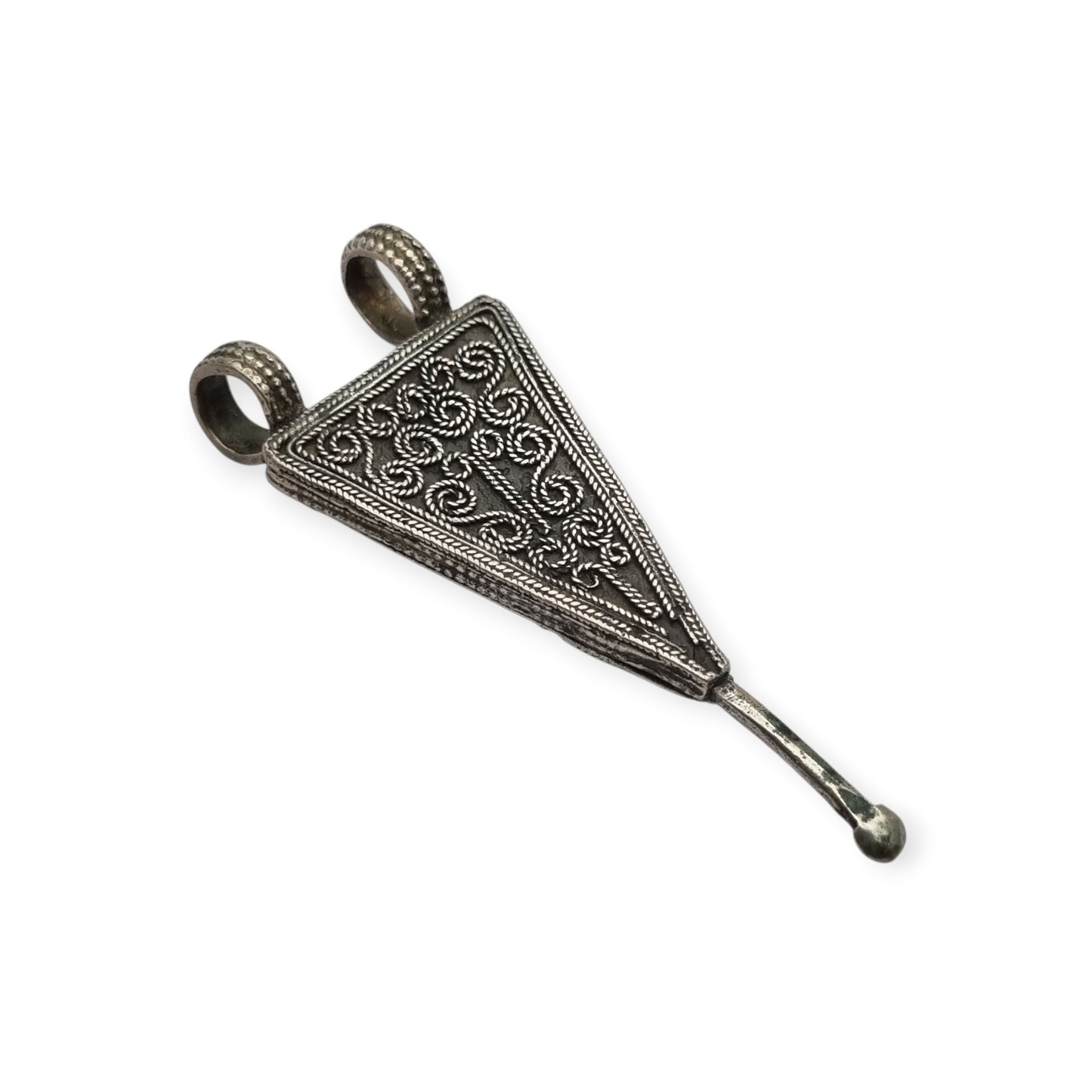 Handmade boho-ethnic silver amulet spoon pendant, Ethiopian ear cleaner.
