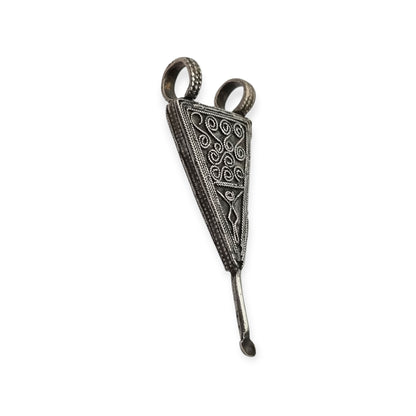 Handmade boho-ethnic silver amulet spoon pendant, Ethiopian ear cleaner.