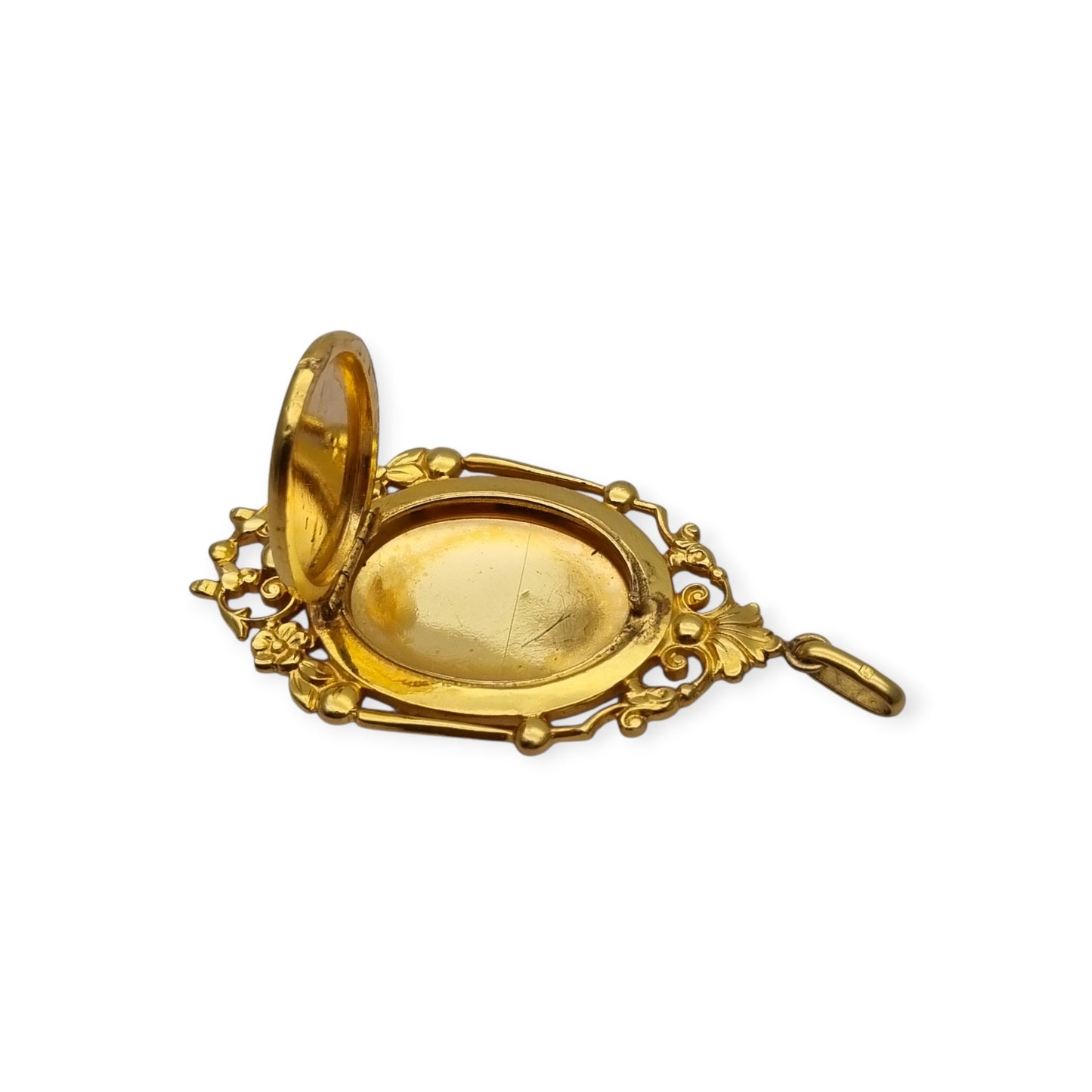 Guardapelo modernista chapado en oro grabado floral francés Marius Legros circa 1910