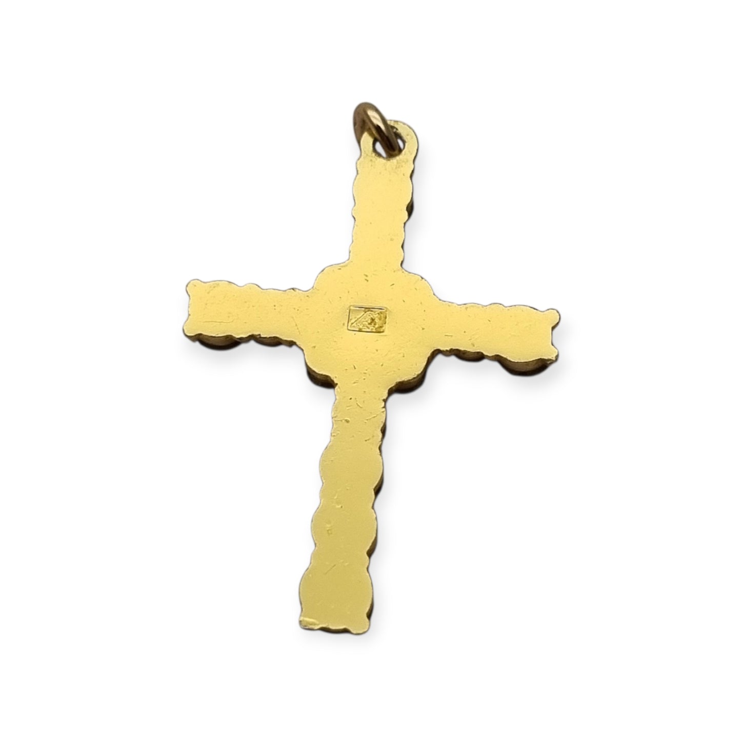 Vintage cross with garnet rhinestones and gold-tone metal religious style circa 1950