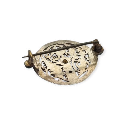 Vintage boho ethnic silver brooch with blue beads and openwork foliage, 70s-80s