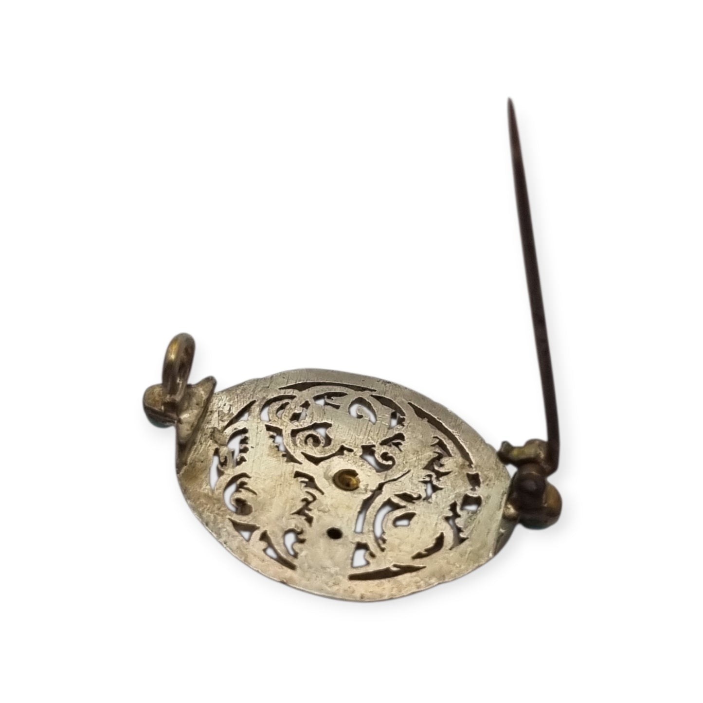 Vintage boho ethnic silver brooch with blue beads and openwork foliage, 70s-80s