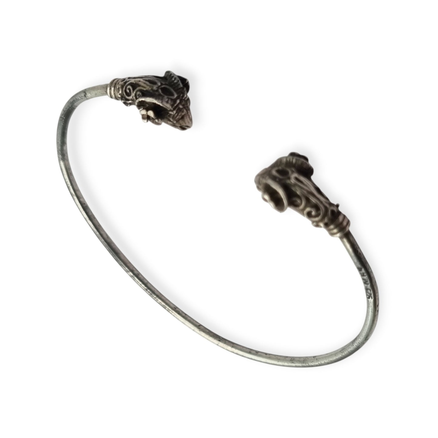 Vintage Boho 925 Silver Mexican Ram Heads Adjustable Bracelet 80s