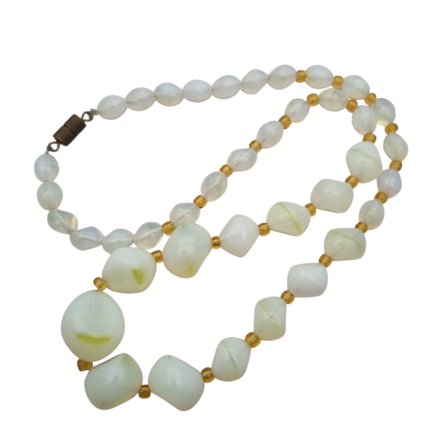 Vintage Opaline Glass Beaded Graduated Iridescent Necklace, Mid Century 1950s-1960s