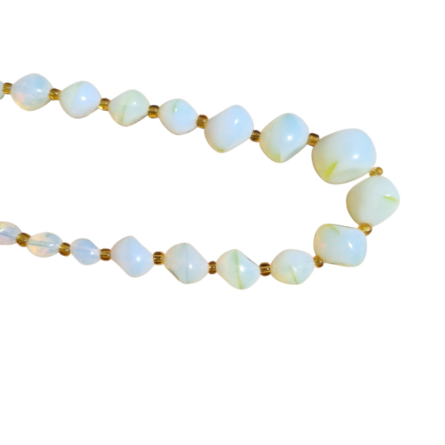 Vintage Opaline Glass Beaded Graduated Iridescent Necklace, Mid Century 1950s-1960s