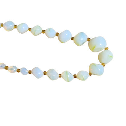 Vintage Opaline Glass Beaded Graduated Iridescent Necklace, Mid Century 1950s-1960s