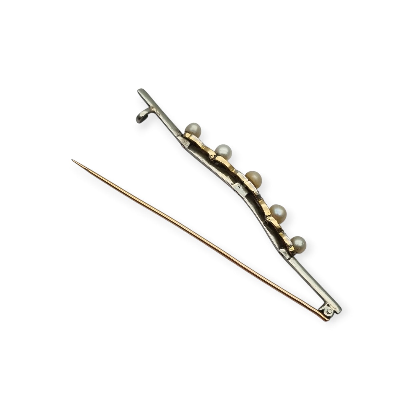 Broche Belle Époque de oro de 14 k y metal blanco con perlas, rubíes y zafiros blancos circa 1900