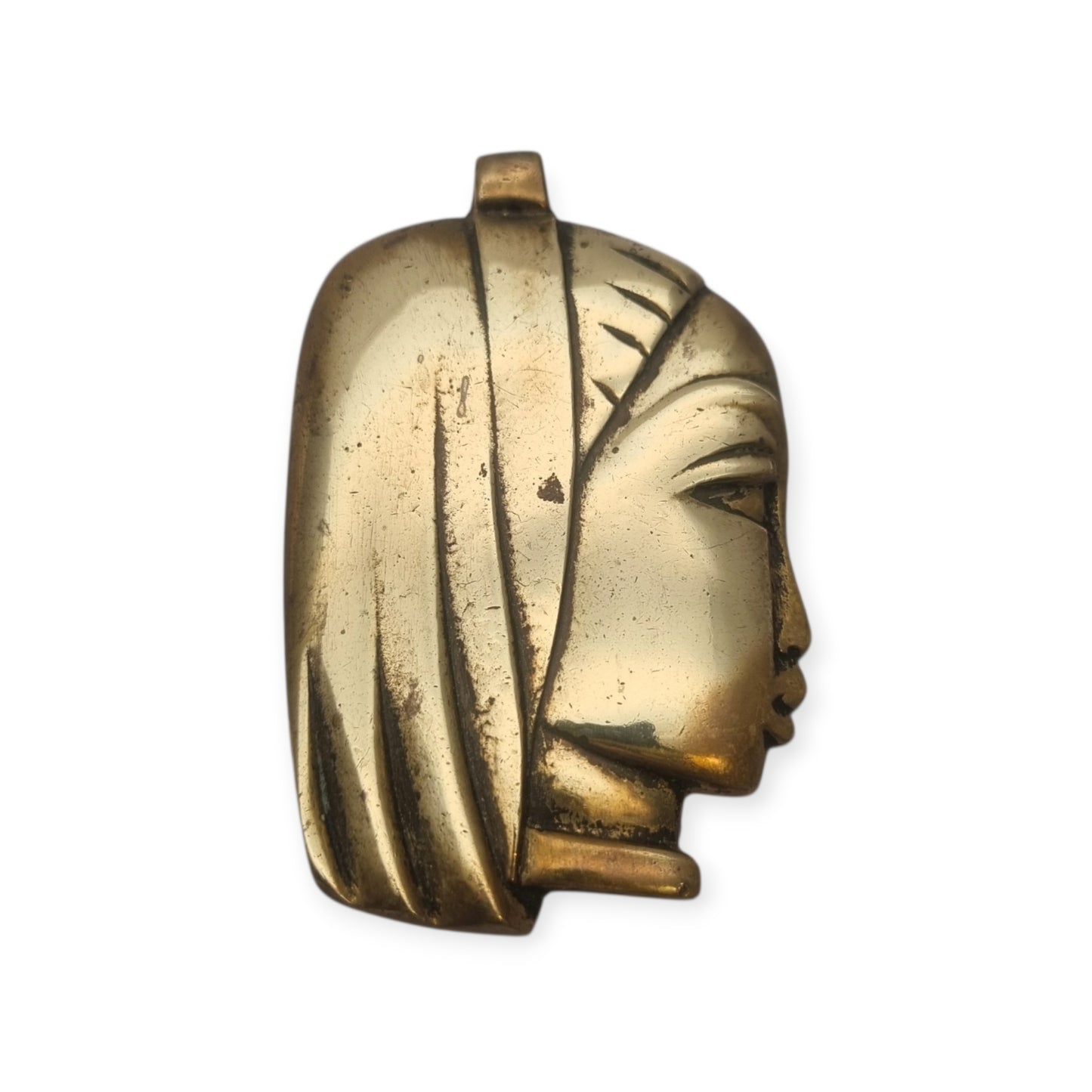 Large bronze sculptural pendant with a stylized female head, circa 1980-1990