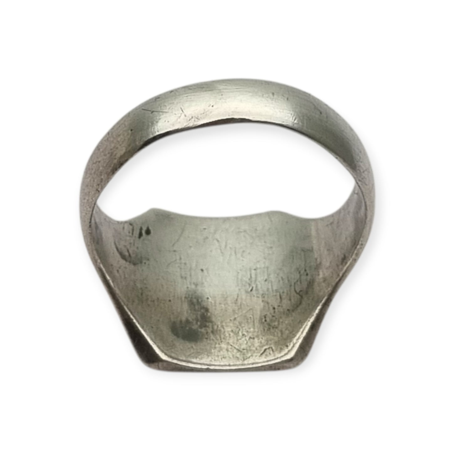 Antique Art Deco Silver Signet Ring with Engraved Monogram Geometric Design Circa 1940