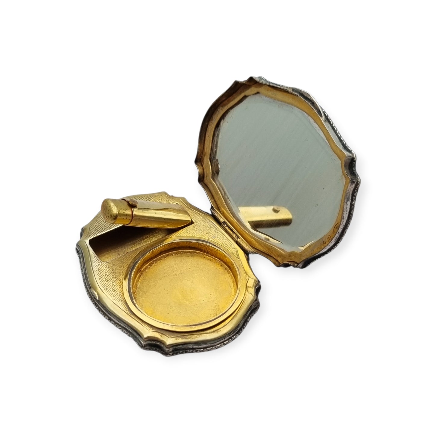 Polvera de plata 800 L&N italiana con espejo y porta labial, estuche de maquillaje Art Déco, circa 1930