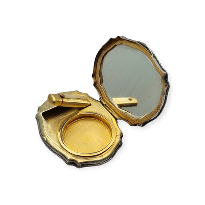 Polvera de plata 800 L&N italiana con espejo y porta labial, estuche de maquillaje Art Déco, circa 1930