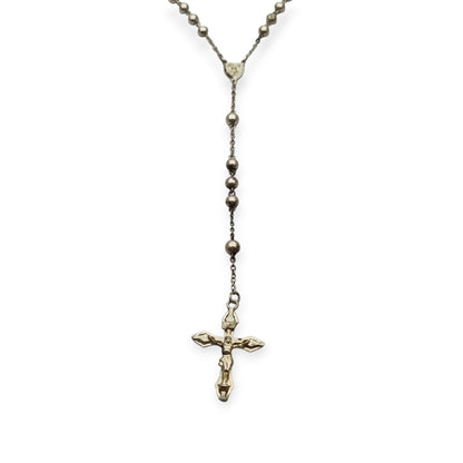Rosario de plata 800 italiano con crucifijo, cuentas esféricas, joya religiosa vintage, circa 1960