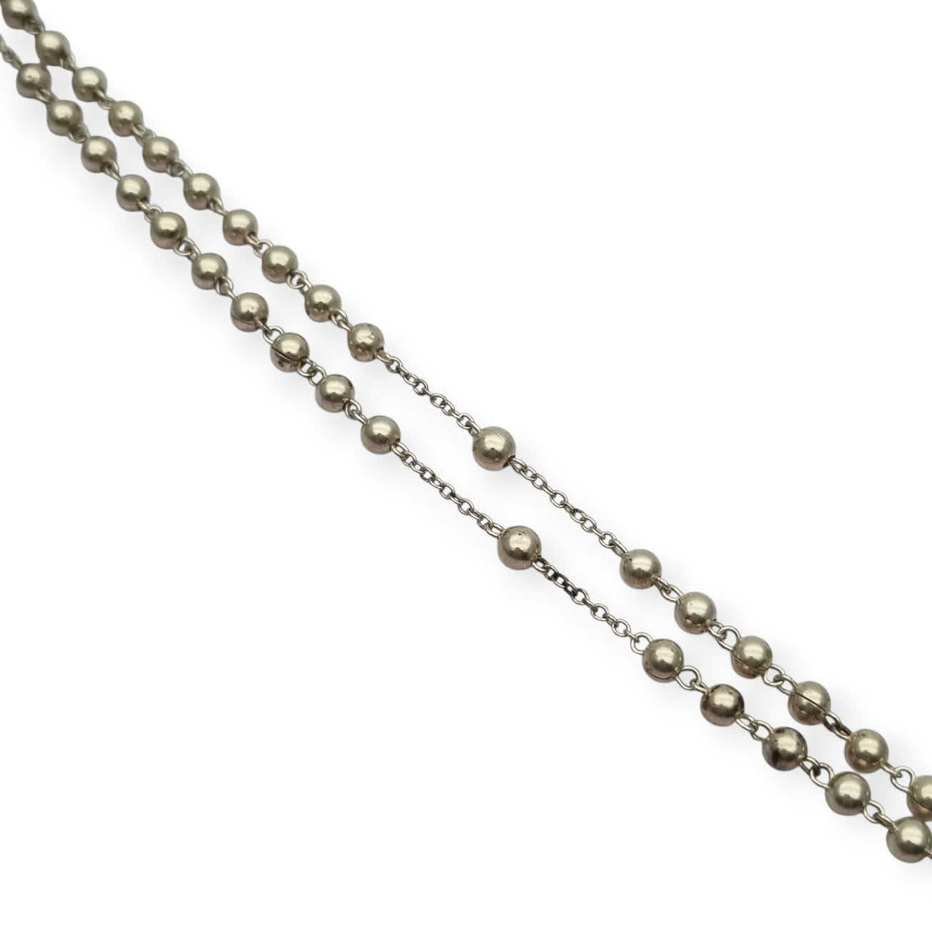 Rosario de plata 800 italiano con crucifijo, cuentas esféricas, joya religiosa vintage, circa 1960