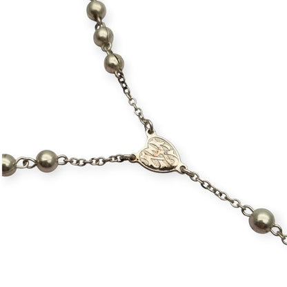 Rosario de plata 800 italiano con crucifijo, cuentas esféricas, joya religiosa vintage, circa 1960