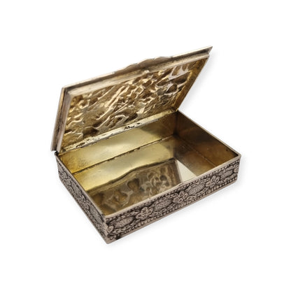Spanish sterling silver collection box with a vintage scene in relief, vermeil interior, circa 1950