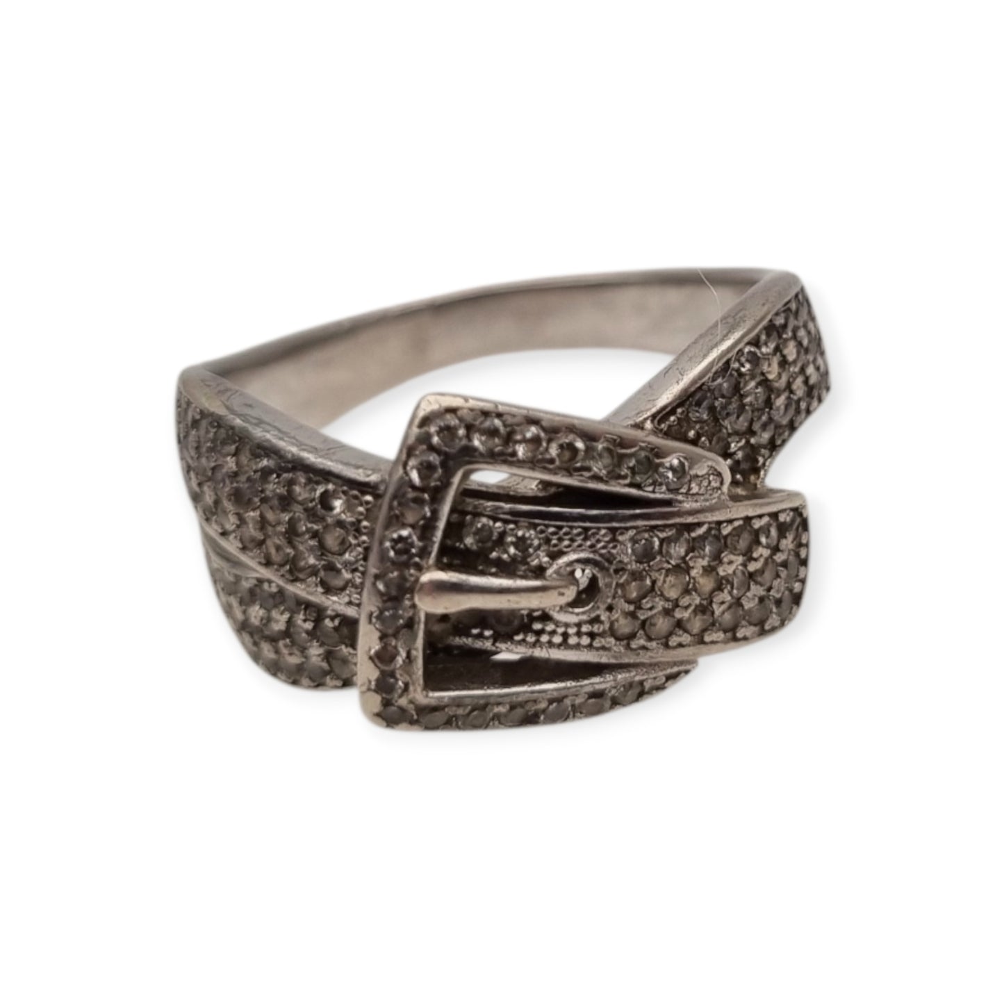 Anillo Vintage hebilla de plata de ley 925 con pavé de piedras estilo contemporáneo, siglo XX