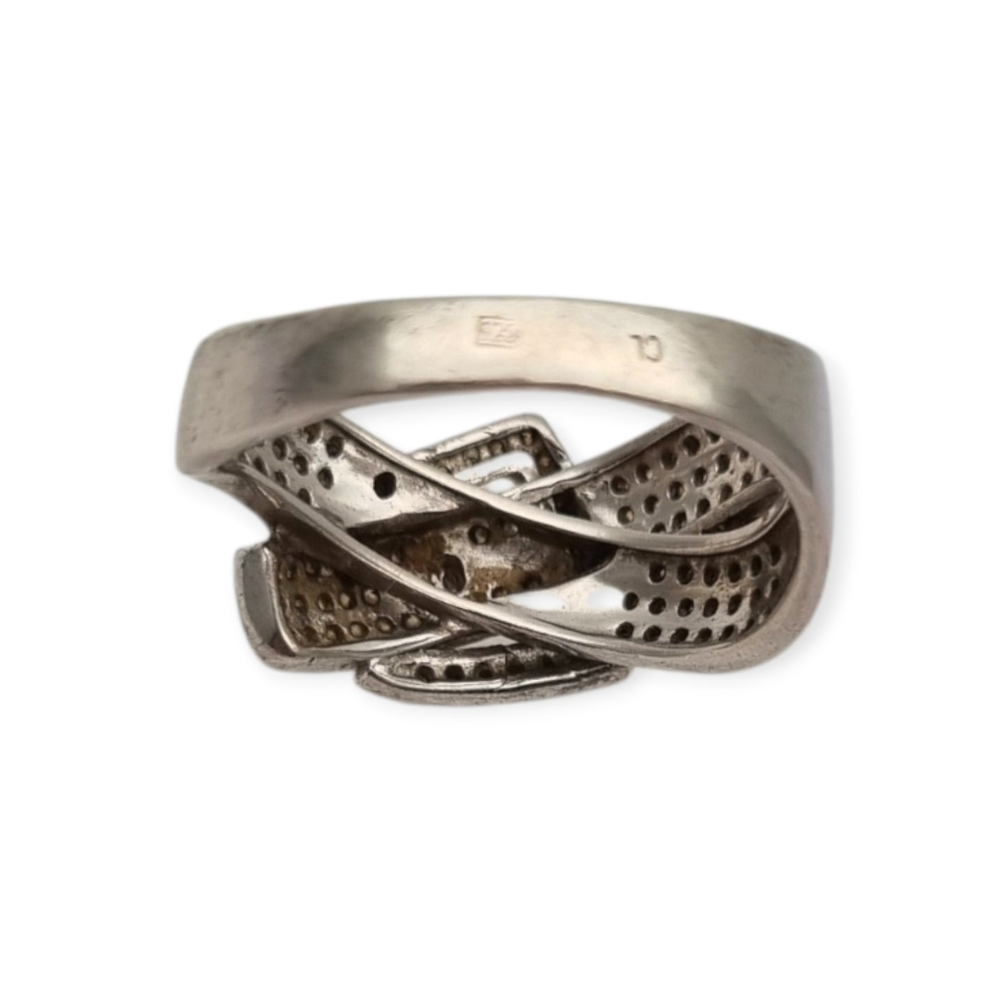 Anillo Vintage hebilla de plata de ley 925 con pavé de piedras estilo contemporáneo, siglo XX
