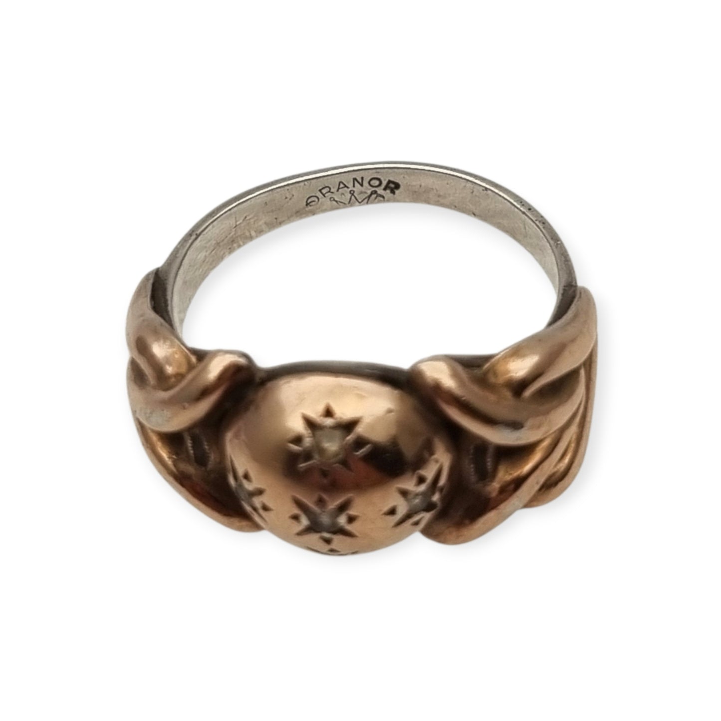 Anillo francés ORANOR bicolor plata y oro 18K estilo Art Déco tardío circa 1930-1940