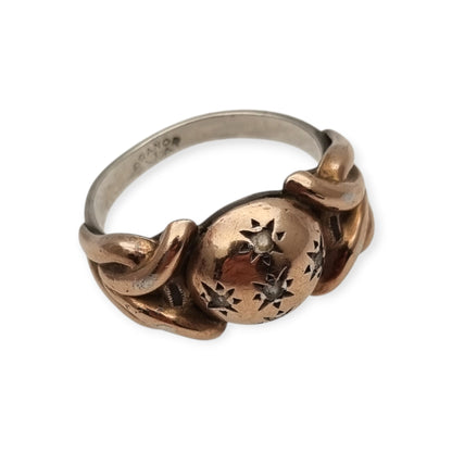 Anillo francés ORANOR bicolor plata y oro 18K estilo Art Déco tardío circa 1930-1940