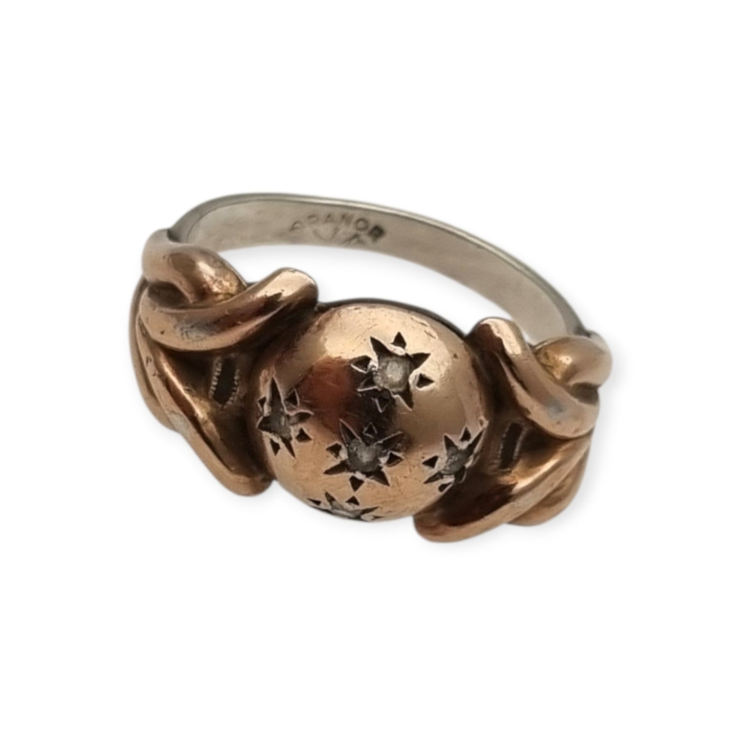 Anillo francés ORANOR bicolor plata y oro 18K estilo Art Déco tardío circa 1930-1940