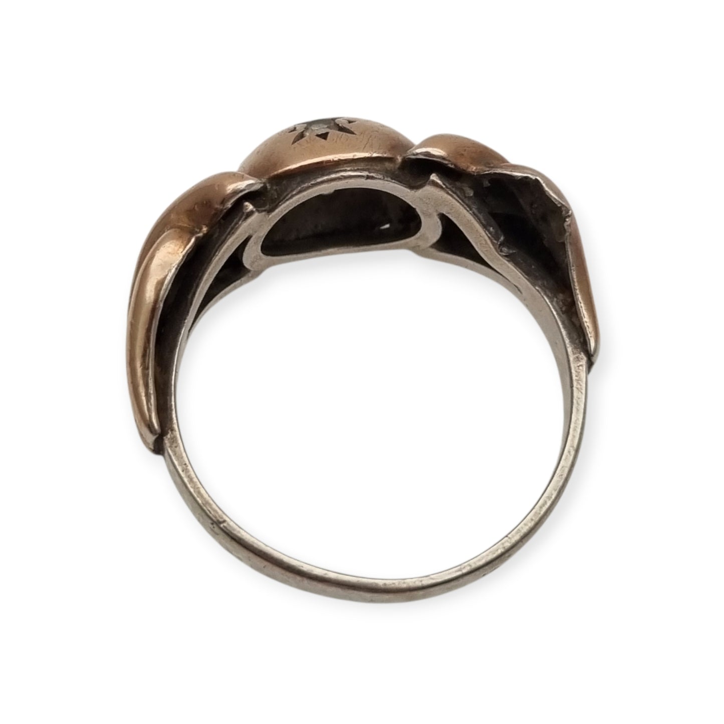 Anillo francés ORANOR bicolor plata y oro 18K estilo Art Déco tardío circa 1930-1940