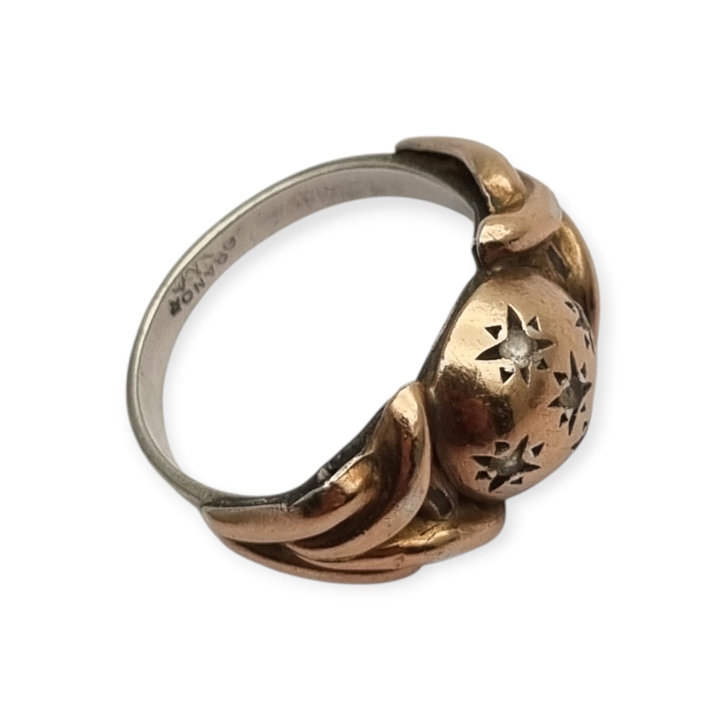 Anillo francés ORANOR bicolor plata y oro 18K estilo Art Déco tardío circa 1930-1940
