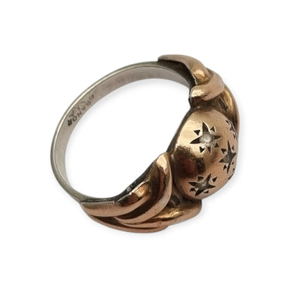 Anillo francés ORANOR bicolor plata y oro 18K estilo Art Déco tardío circa 1930-1940