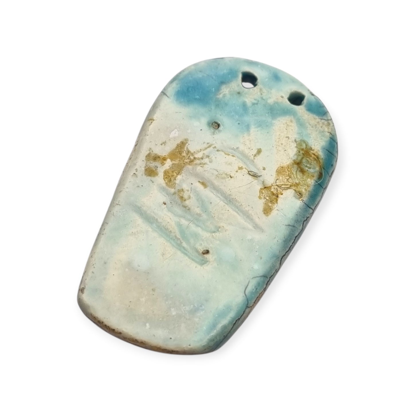 Handmade ceramic pendant with a Modernist Marian bust, enameled piece with golden highlights, European, 1960–1980s