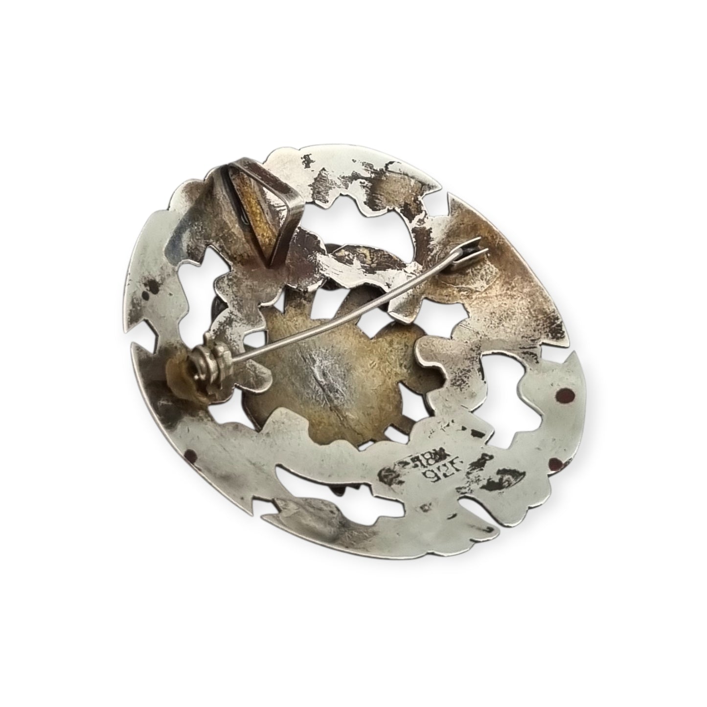 Peruvian 925 silver and 18K gold pendant brooch with pre-Columbian mask and turquoise cabochons, circa 1965–1975