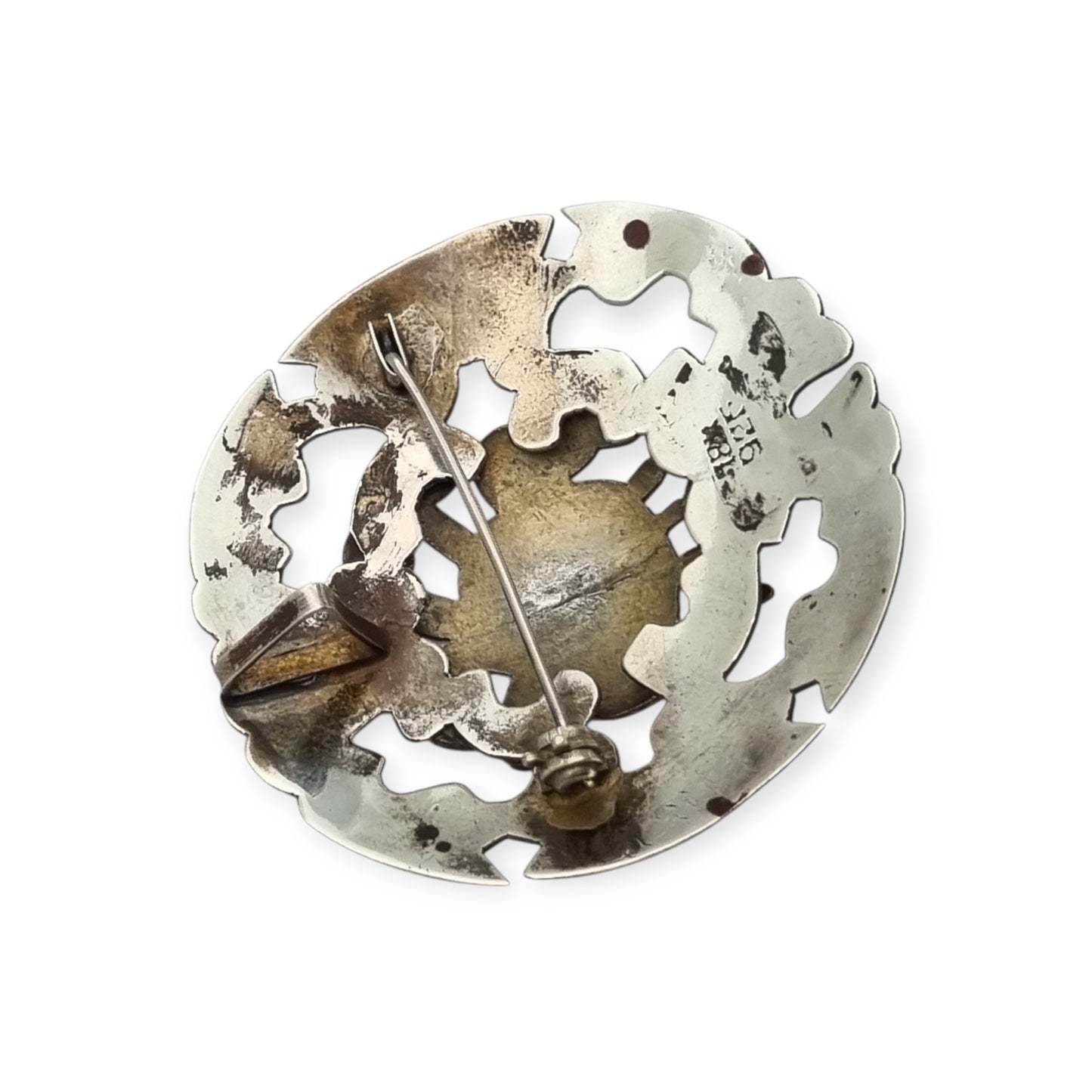 Peruvian 925 silver and 18K gold pendant brooch with pre-Columbian mask and turquoise cabochons, circa 1965–1975