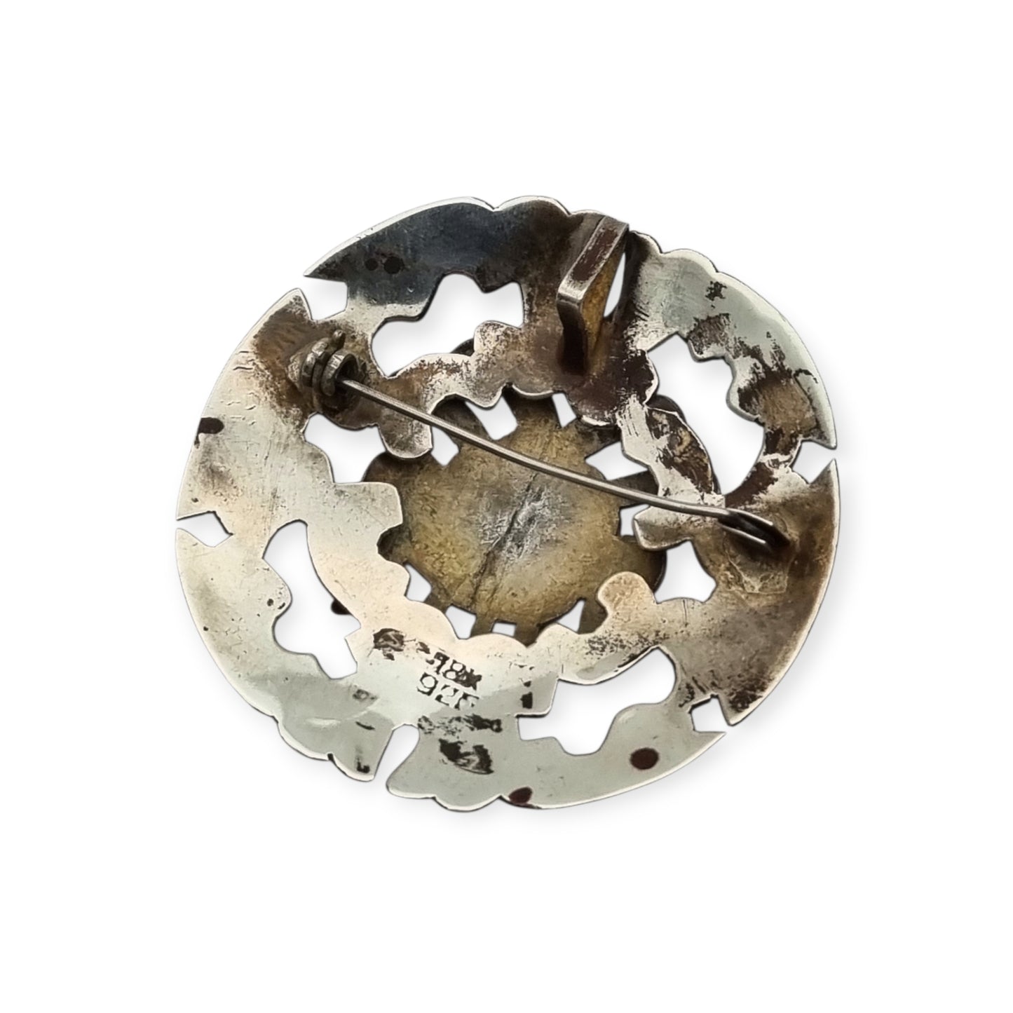 Peruvian 925 silver and 18K gold pendant brooch with pre-Columbian mask and turquoise cabochons, circa 1965–1975