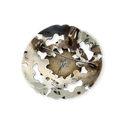 Peruvian 925 silver and 18K gold pendant brooch with pre-Columbian mask and turquoise cabochons, circa 1965–1975