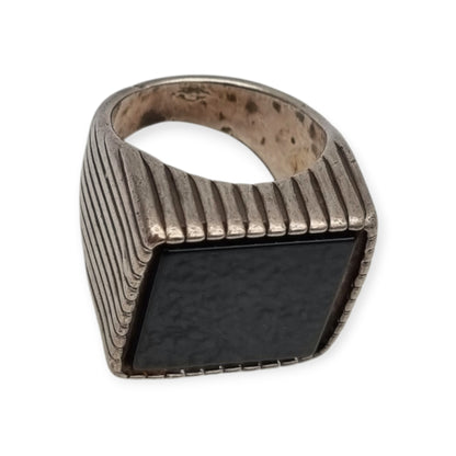 Vintage Italian 925 Silver Geometric Ring with Large Square Black Onyx, circa 1980-90