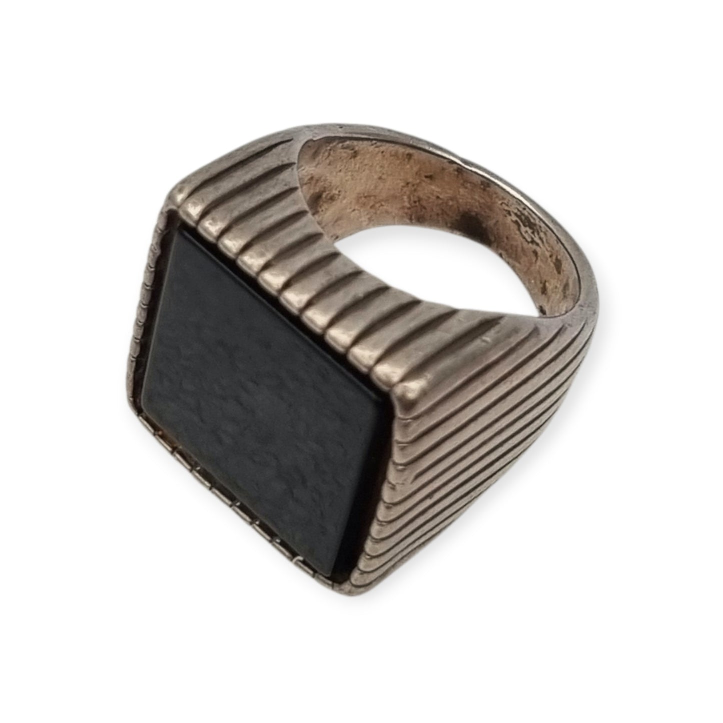Vintage Italian 925 Silver Geometric Ring with Large Square Black Onyx, circa 1980-90