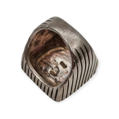 Vintage Italian 925 Silver Geometric Ring with Large Square Black Onyx, circa 1980-90