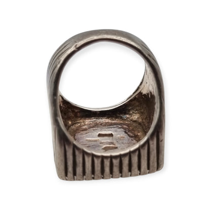Vintage Italian 925 Silver Geometric Ring with Large Square Black Onyx, circa 1980-90