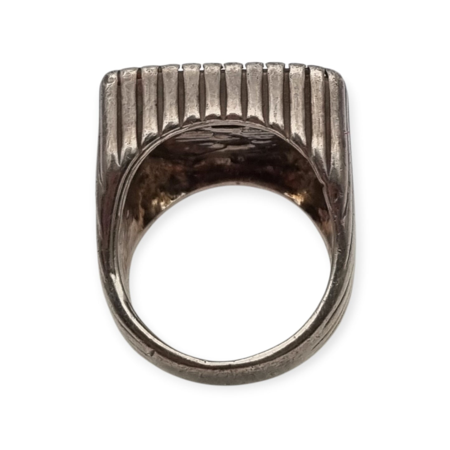 Vintage Italian 925 Silver Geometric Ring with Large Square Black Onyx, circa 1980-90