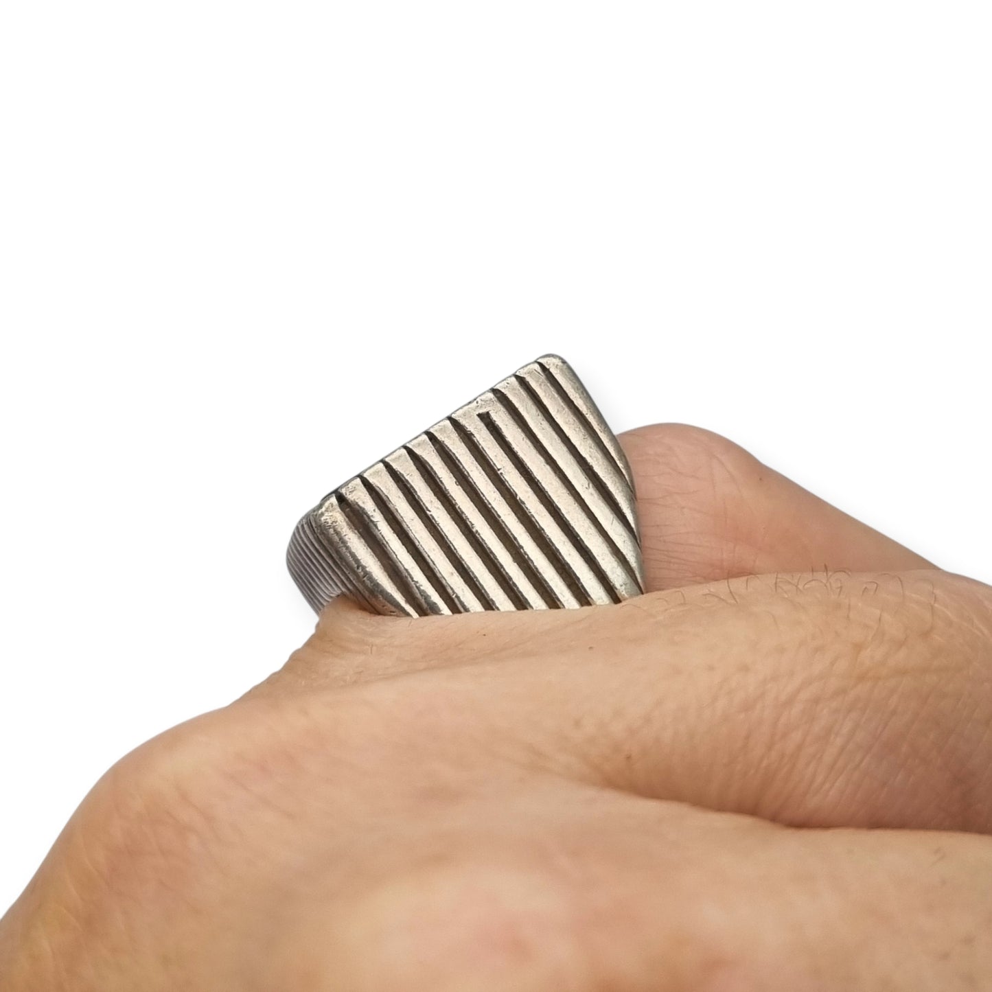 Vintage Italian 925 Silver Geometric Ring with Large Square Black Onyx, circa 1980-90