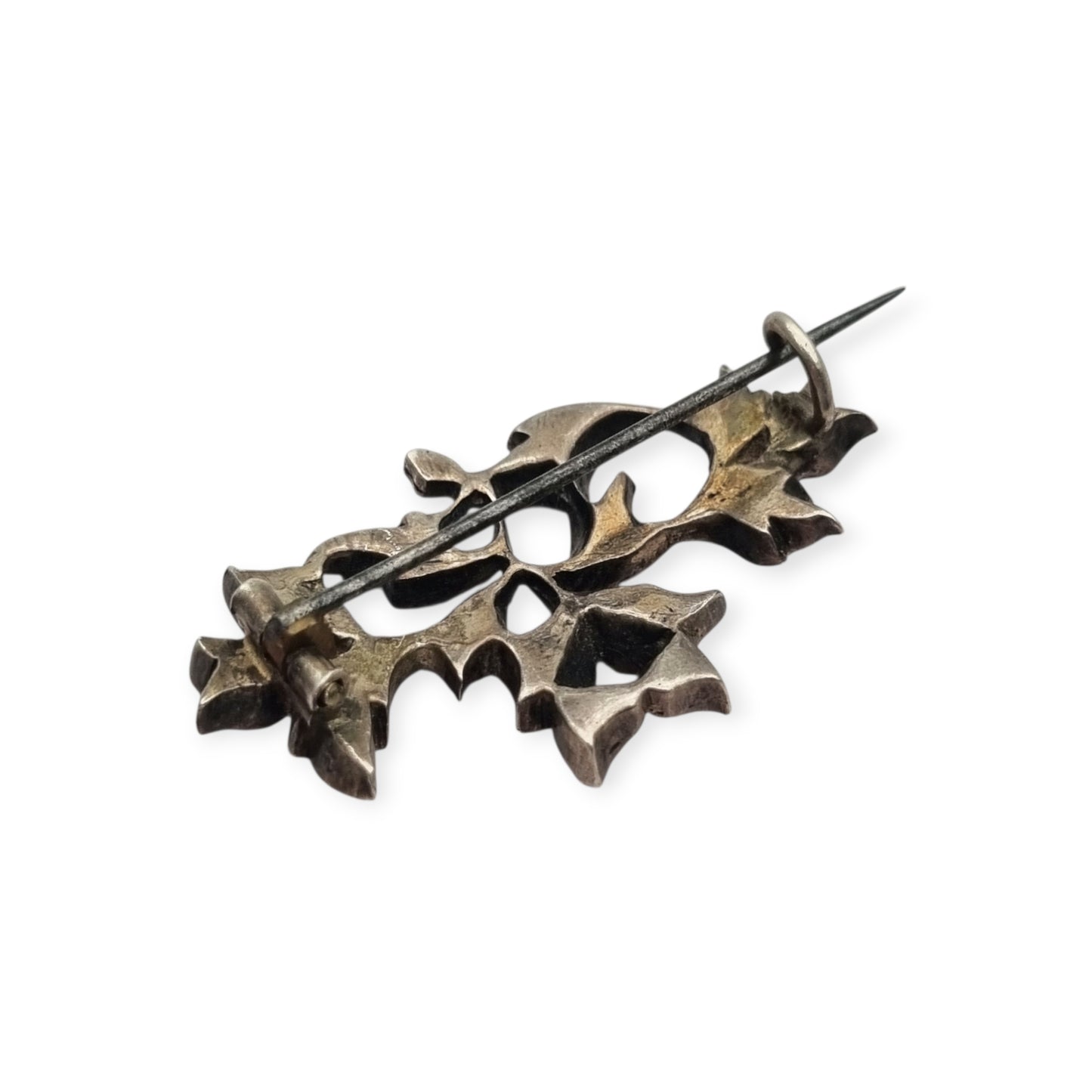 Antique Silver Floral Victorian Brooch with Paste Stones, Edwardian Style, c. 1890–1910
