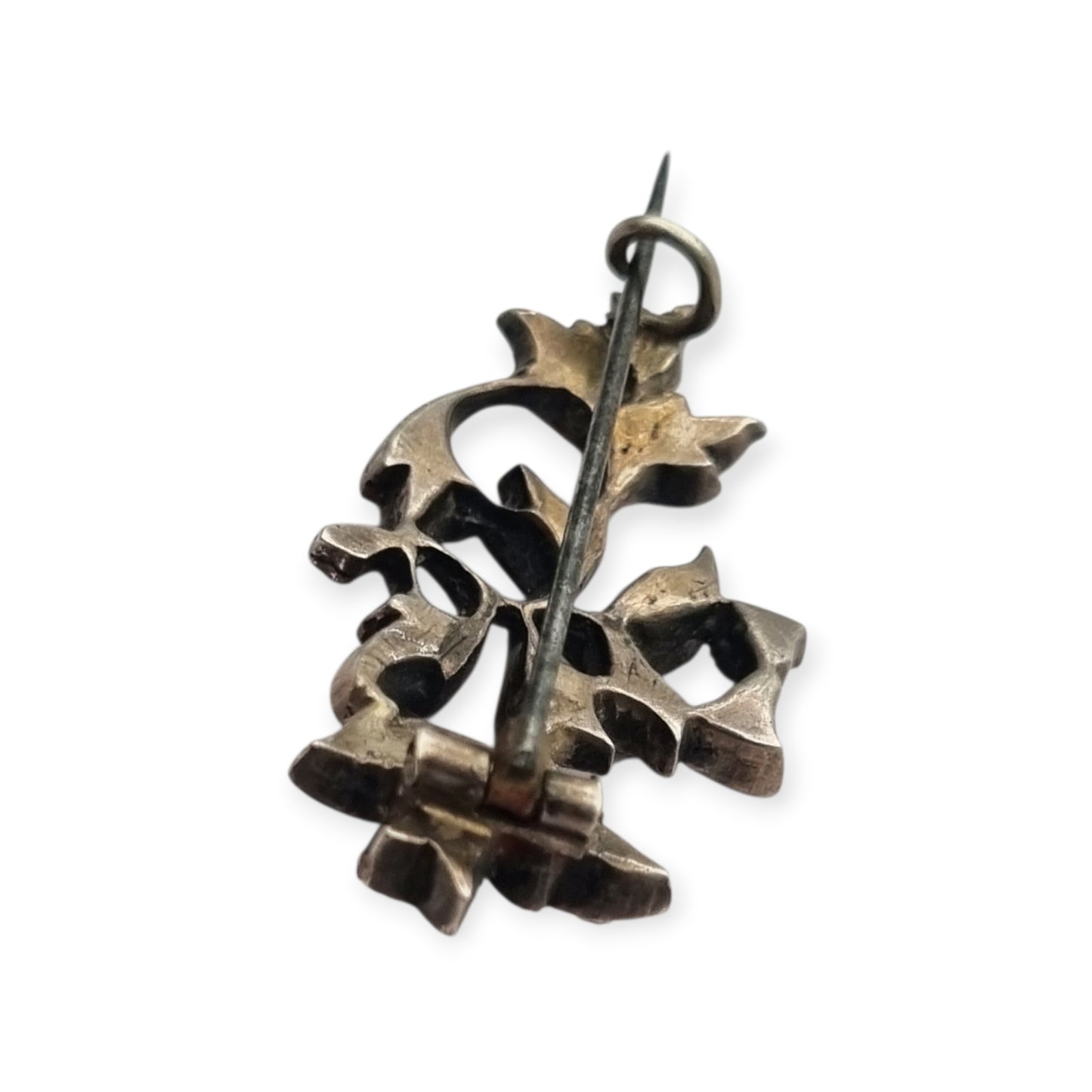 Antique Silver Floral Victorian Brooch with Paste Stones, Edwardian Style, c. 1890–1910