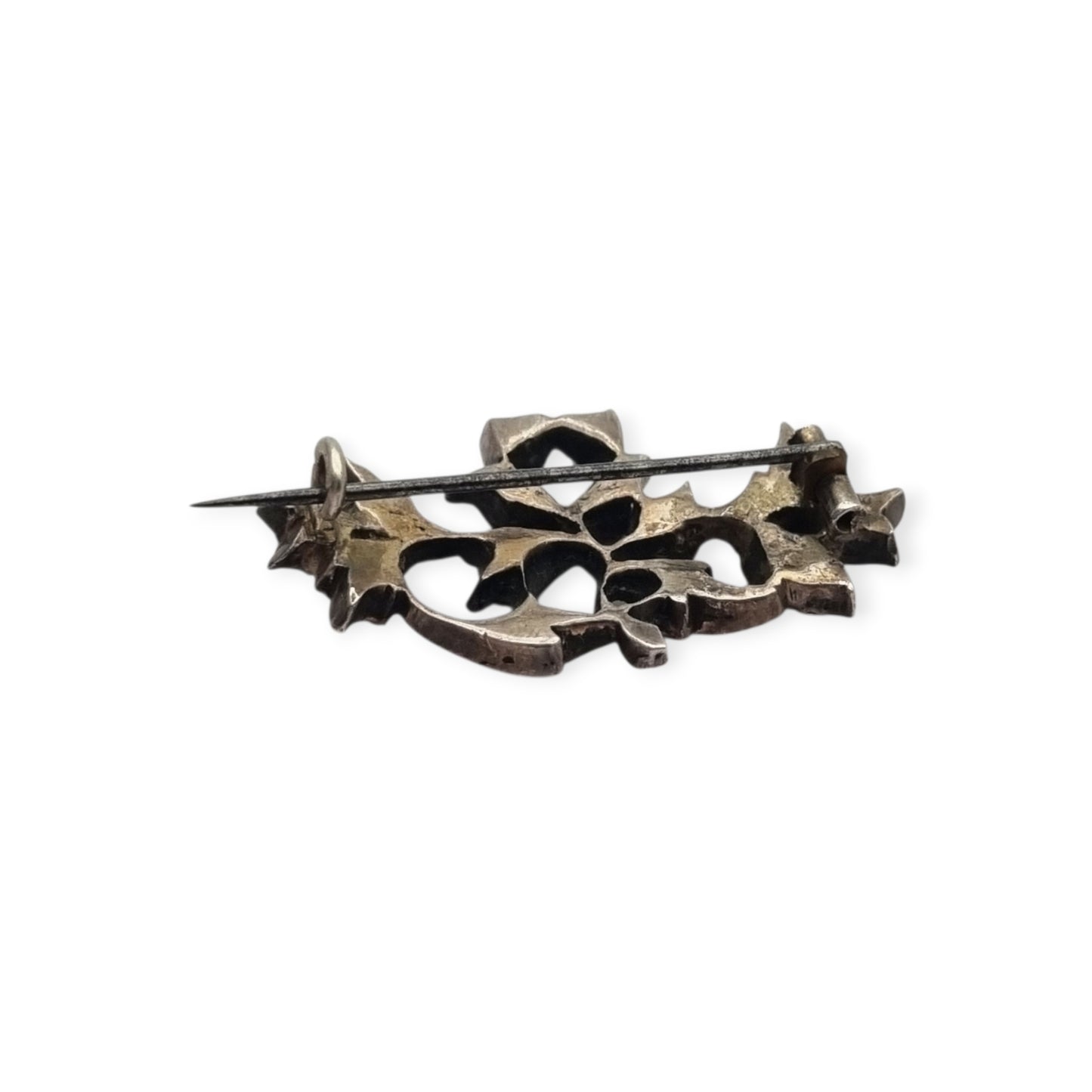 Antique Silver Floral Victorian Brooch with Paste Stones, Edwardian Style, c. 1890–1910