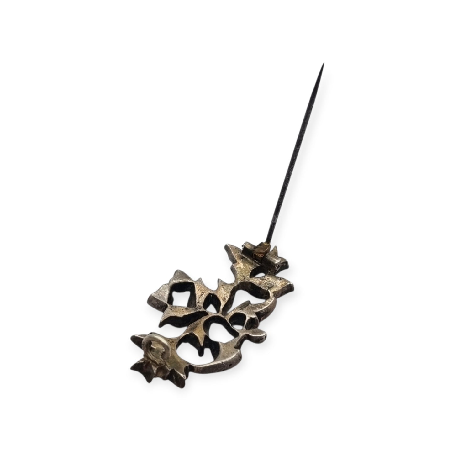 Antique Silver Floral Victorian Brooch with Paste Stones, Edwardian Style, c. 1890–1910