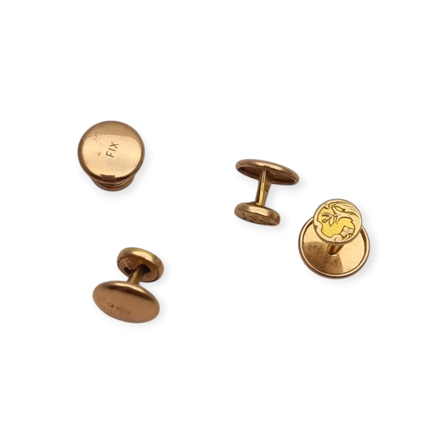 French Shirt Studs FIX Rolled Gold Art Nouveau Belle Époque Set of 4 c. 1900
